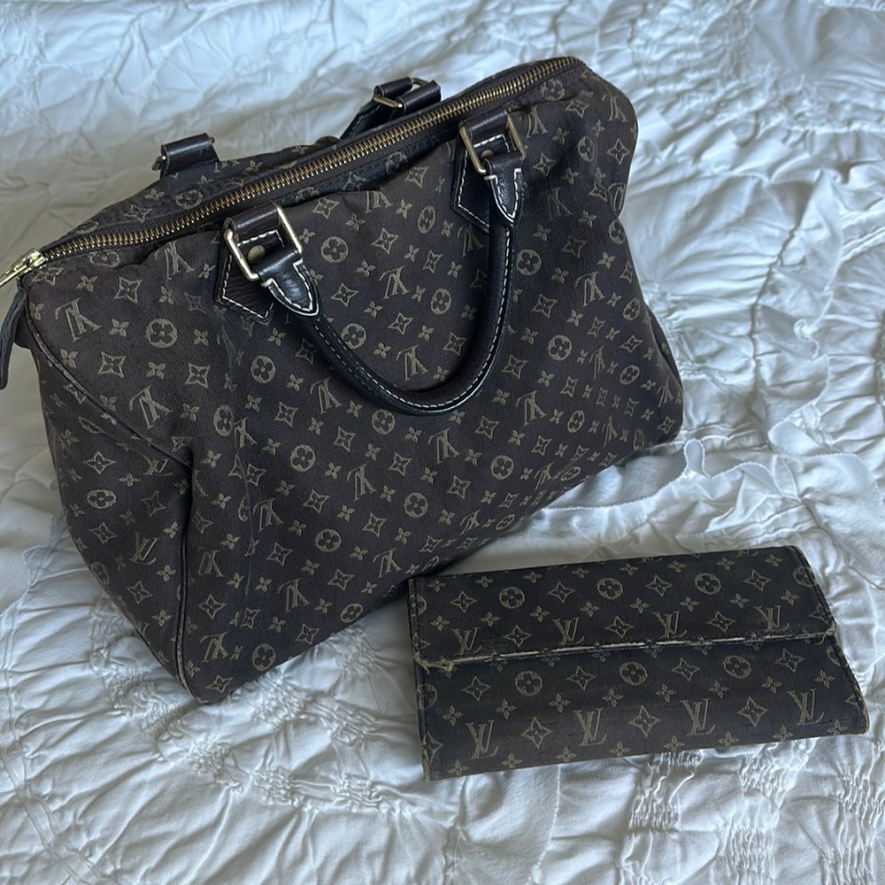 LV vintage brown denim monogram speedy